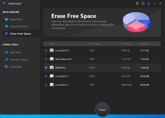 AweEraser's Erase Free Space