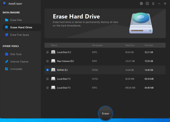 AweEraser's Erase Hard Drives