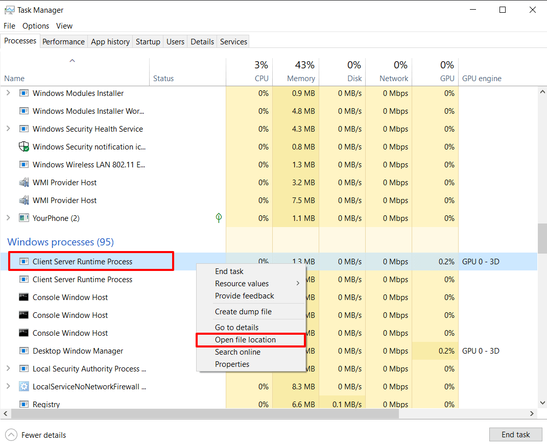 CSRSS.exe Open File Location