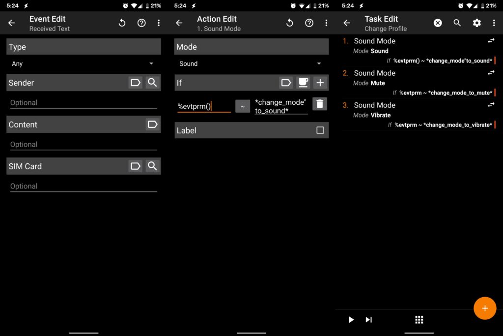Tasker Profile to Change Sound Mode with SMS