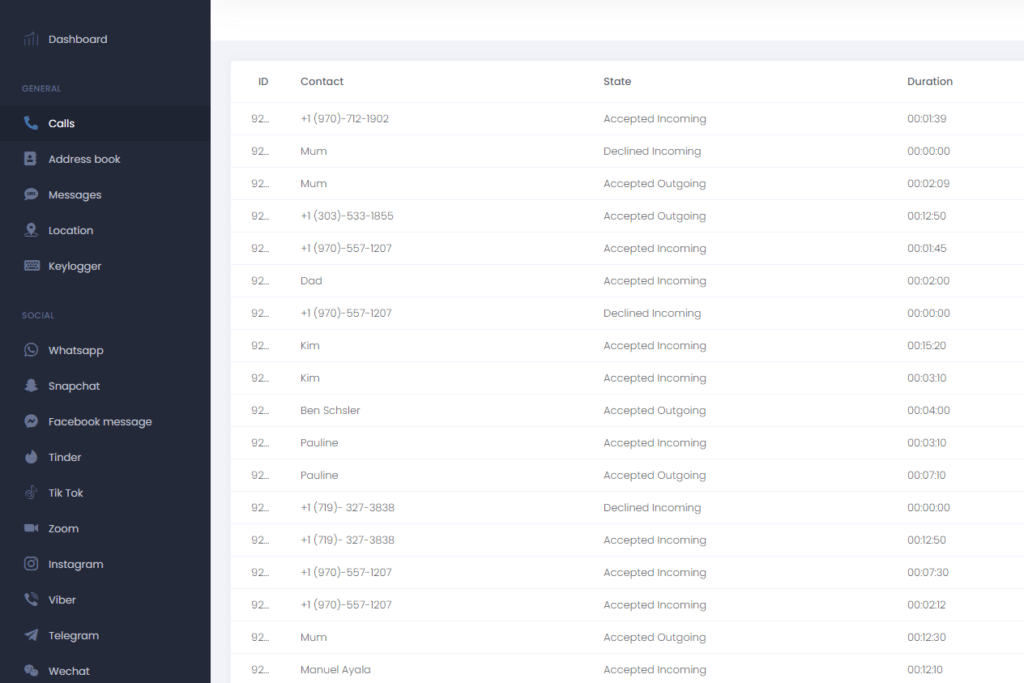 uMobix Call Logs