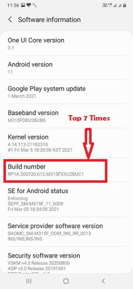 Tap on Build Number to Enable Developer Mode