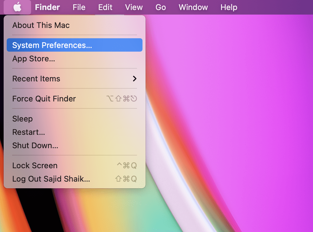 System Preferences under Apple Logo