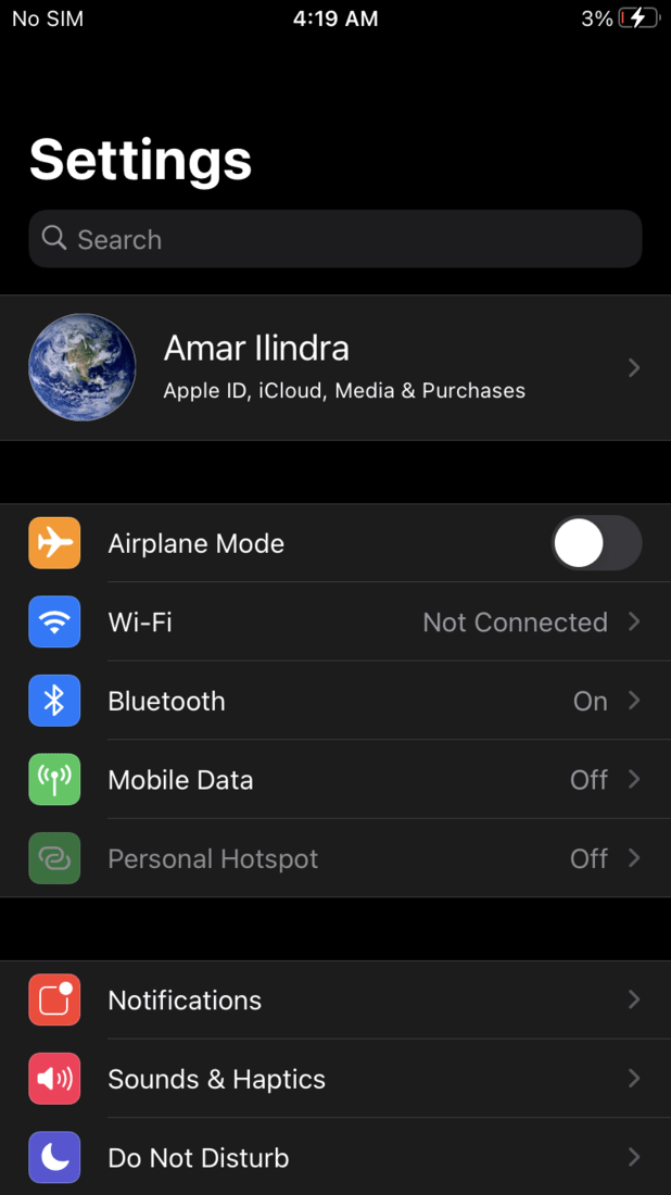 iPhone Settings app