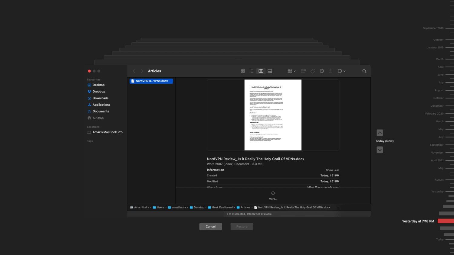 Using Time Machine to Recover Unsaved Excel Documents