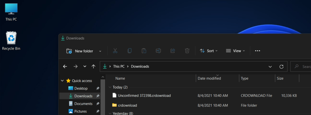 Unconfirmed crdownload file created