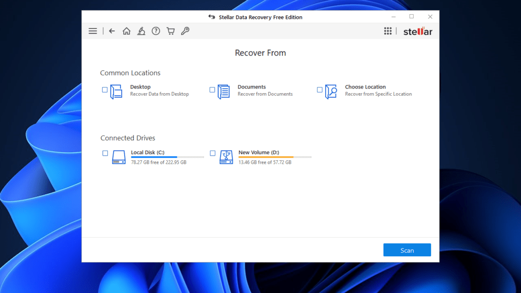 Stellar Data Recovery Main Screen