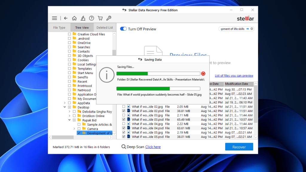 Stellar Data Recovery Saving Progress