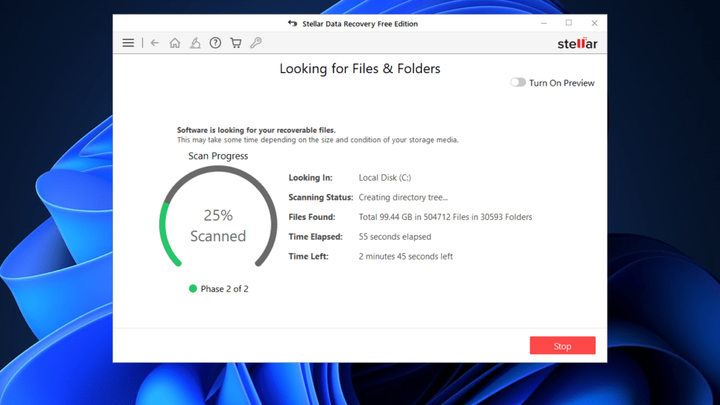 Stellar Data Recovery Scanning