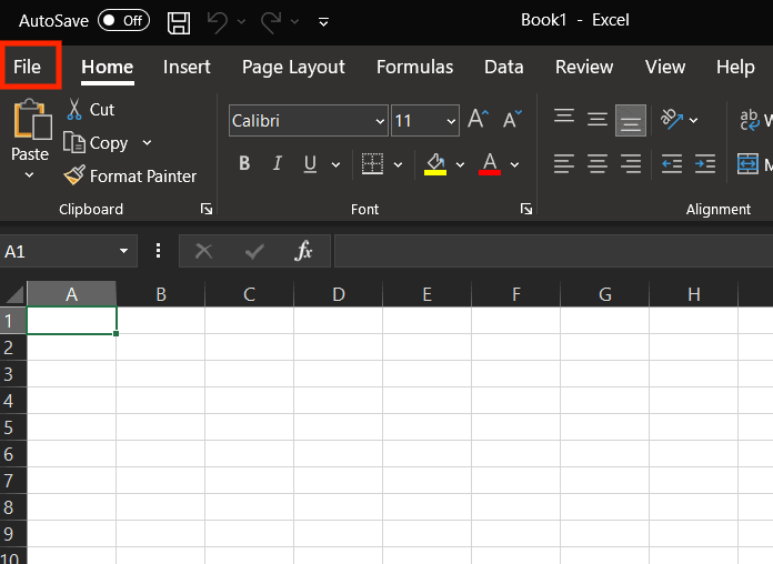 File Menu in blank document