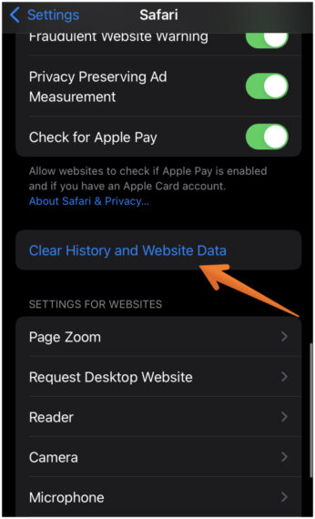 Click on Clear History and Website Data