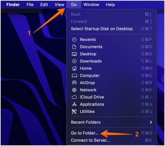 Click on Go and Select Go to Folder