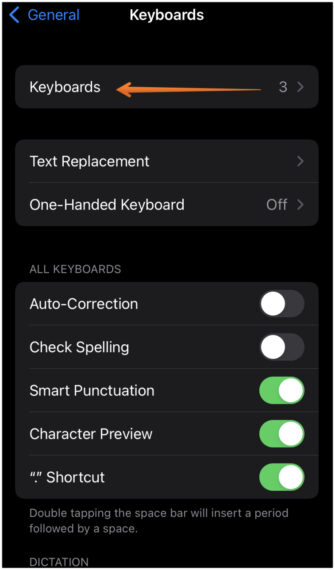 Click on Keyboards in Keyboard Settings