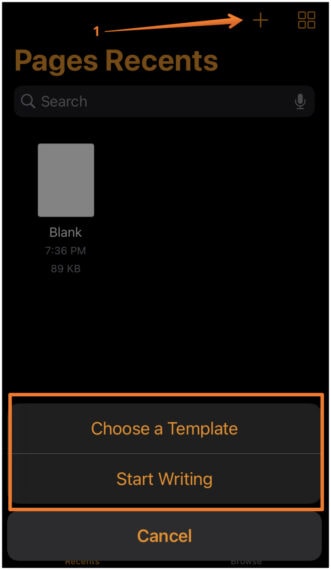 Click on + icon and Choose Template or Start Writing