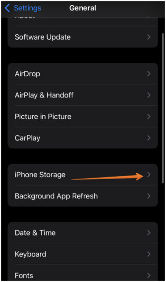 Click on iPhone Storage