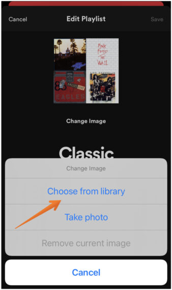 Select Choose From Library on Spotify Playlist