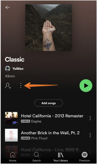 Tap on Spotify Android App Playlist Menu