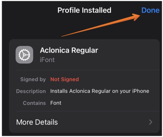 Tap on Done when Profile is Installed