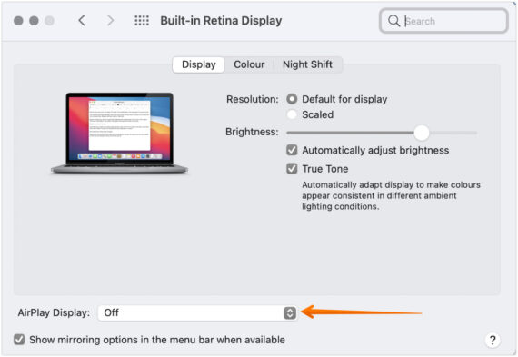 click Off in AirPlay Display option