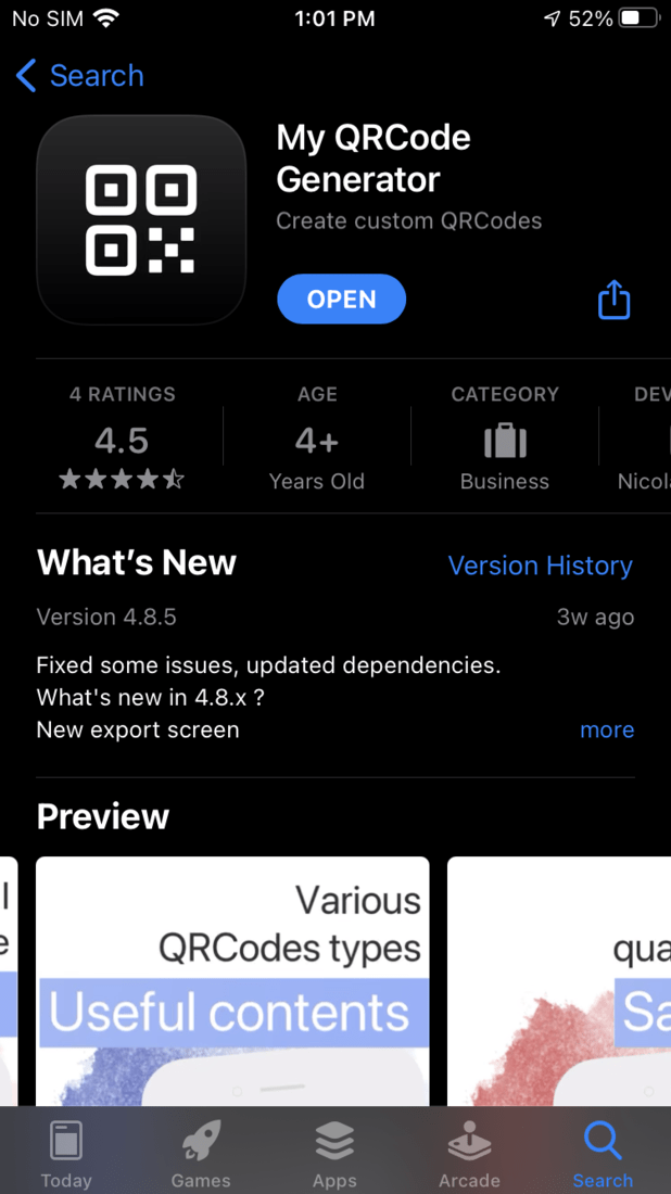 My QRCode Generator app on App Store
