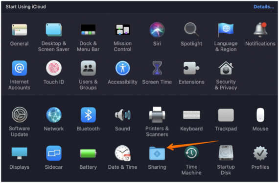 tap on sharing option in system preferences
