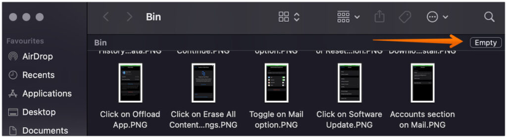 Click on Empty Button to Clear Other Storage on Mac