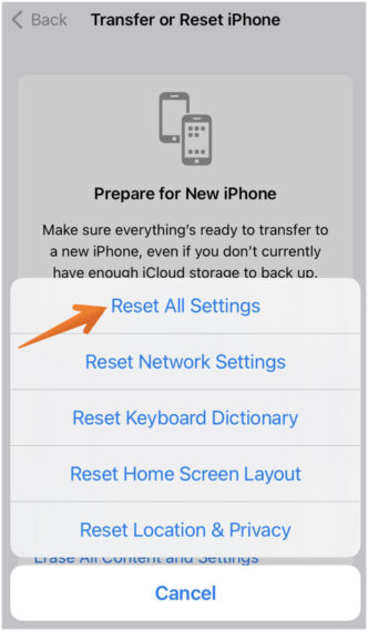 Click on Reset All Settings