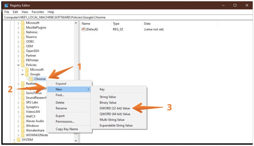 Create DWORD Value under Chrome
