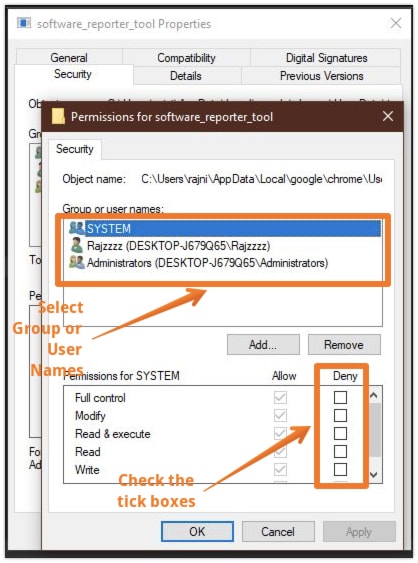 Select Deny for All Users and Groups