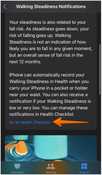 Tap on Go to Health Checklist Option