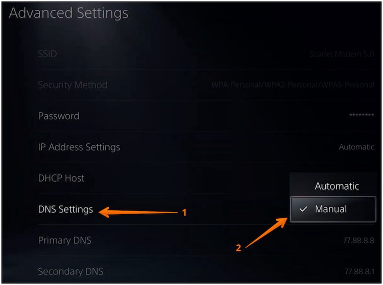 Select Manual in DNS Settings