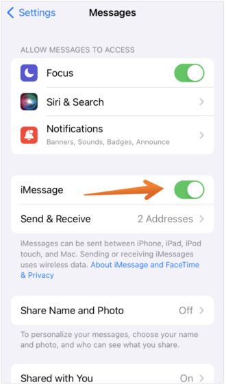 Toggle on iMessage
