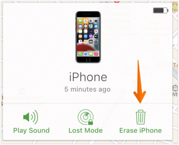 Click on Erase iPhone