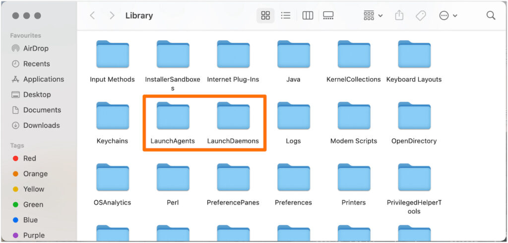 Search for LaunchAgents and LaunchDaemons Folders