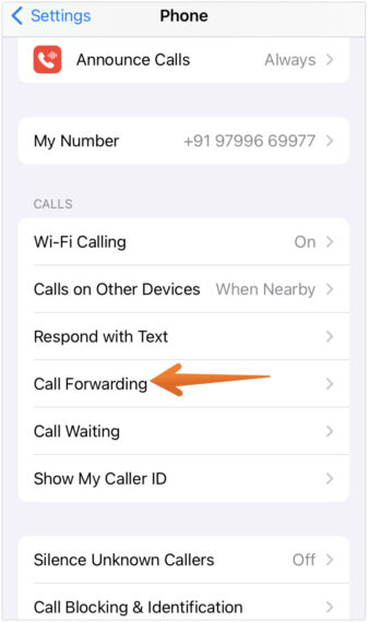 Tap on Call Forwarding Option