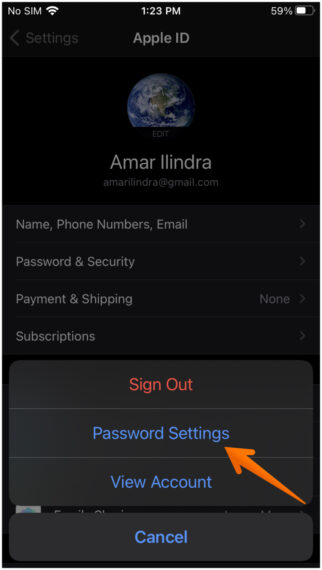 Tap on Password Settings