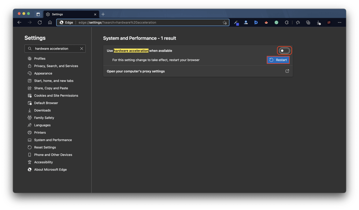 Hardware Acceleration Settings (Microsoft Edge)