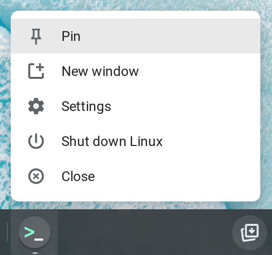 Pin the Terminal app to Shelf