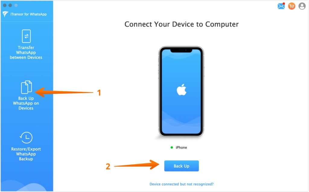 Select back Up in iTransor for WhatsApp