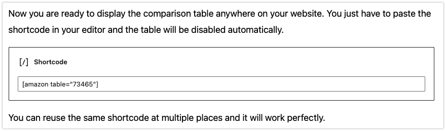 AAWP Comparison Table Shortcode in Posts