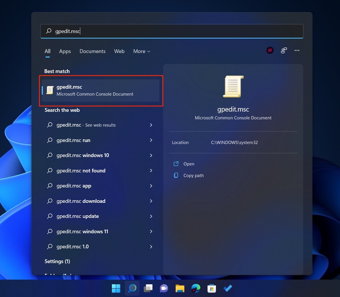 Open Gpedit.msc from Start Menu (Windows 11)
