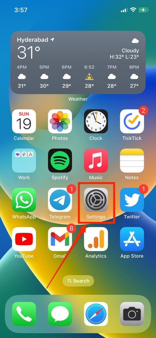 Select Settings from iOS Homescreen