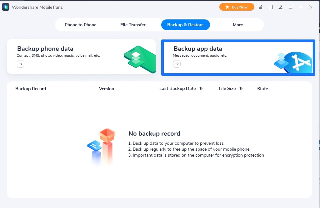 MobileTrans Backup App Data