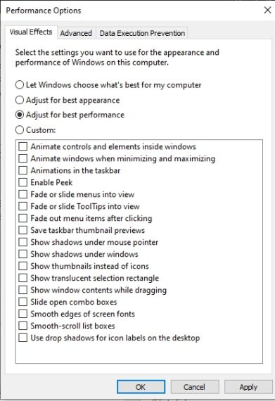 Select Adjust for best Performance