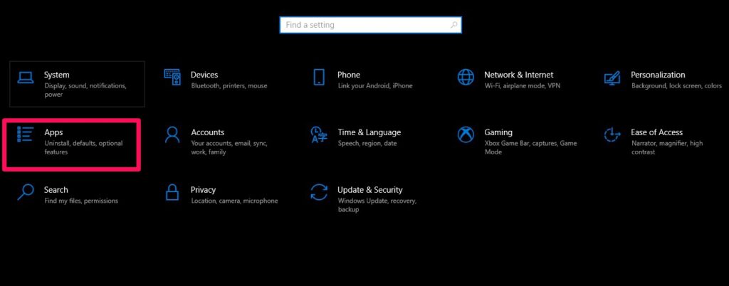 Apps in Windows Settings