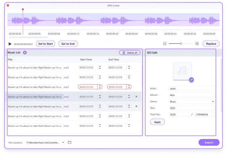 Wondershare UniConverter - Manual Audio File Trimming