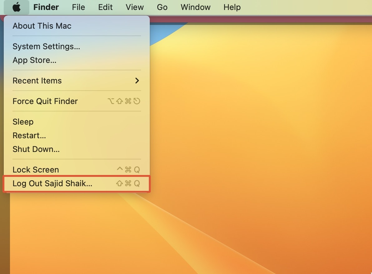Logout from the Apple menu in macOS