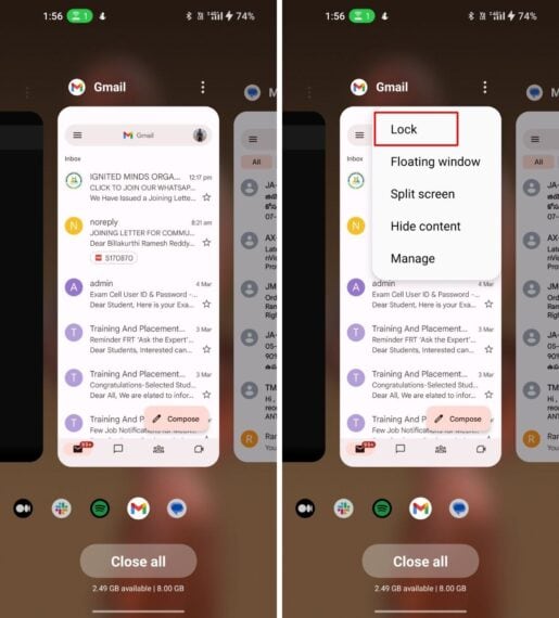 Lock the Gmail app on Android