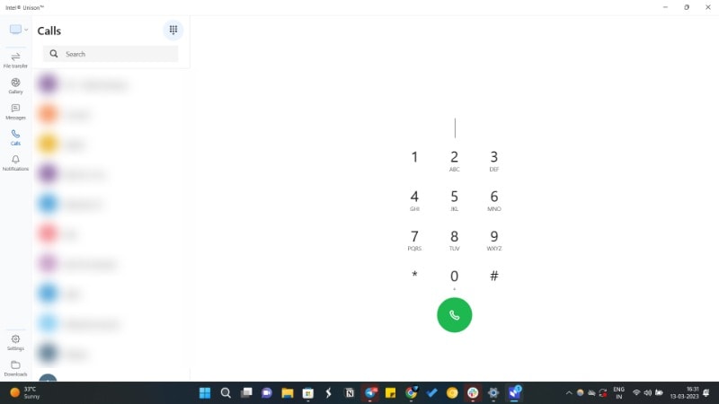 Phone call on Intel Unison app