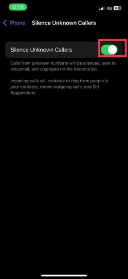 Enable Silence Unknown Callers in iPhone